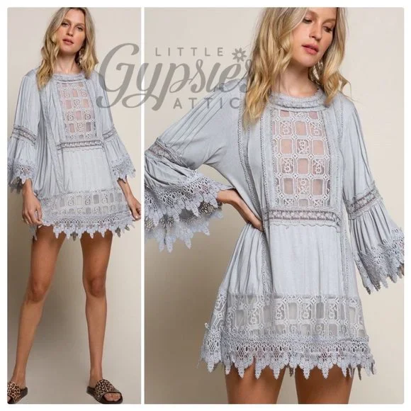 POL Windowpane Lace Tunic Top - Picture 1 of 14